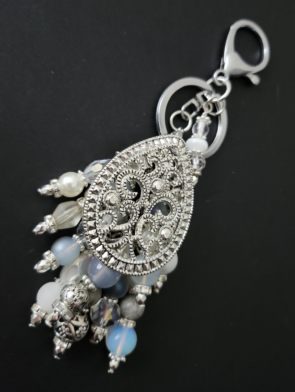 2-In-1 Pendant Brooch Purse Charm White Opal Aquamarine Jade Quartz Handcrafted